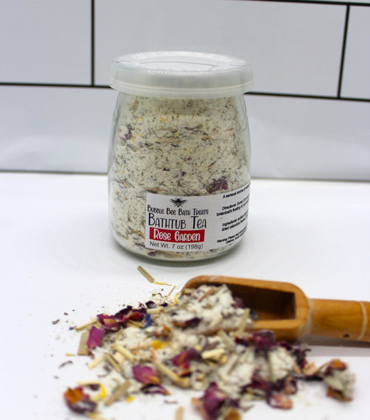 Bathtub Tea, Rose Garden *Salt & Botanical Bath Soak! 5oz glass jar with scoop