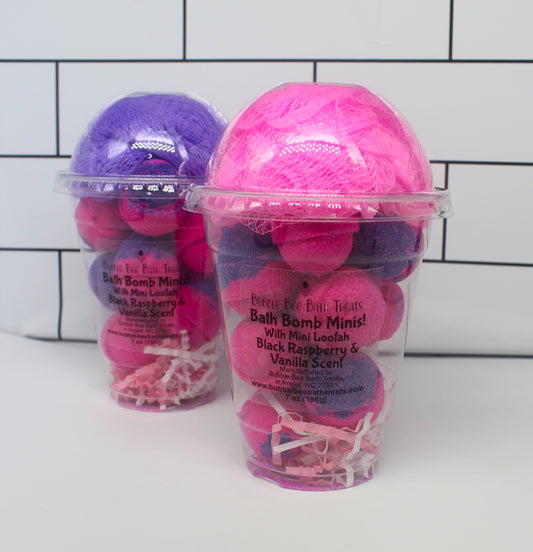 Bath Bomb Minis with Mini Loofah * Black Raspberry and Vanilla