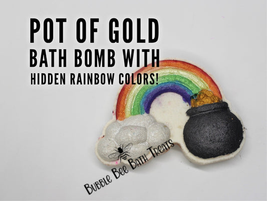 Rainbow with pot of gold Hand painted Bath bomb with hidden colors