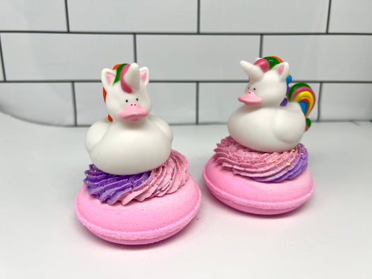 Unicorn Bath Bomb Donut with bubble frosting and bath duck