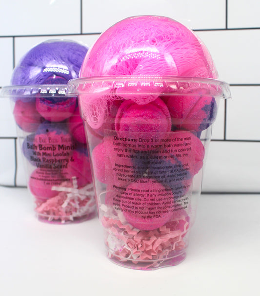 Bath Bomb Minis with Mini Loofah * Black Raspberry and Vanilla