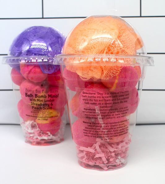 Bath Bomb Minis with Mini Loofah * Strawberry Peach