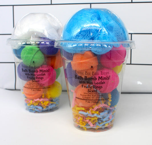 Bath Bomb Minis with Mini Loofah * Fruity Rings