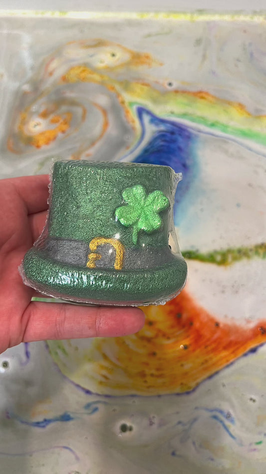 St Paddies Day Hand painted Bath bomb with hidden colors