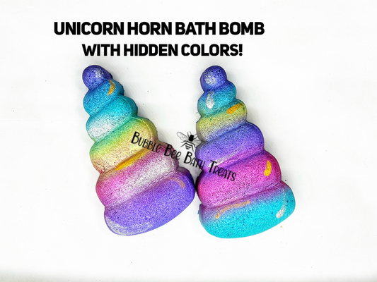 Unicorn Horn Hand painted Bath bomb 6oz with hidden colors