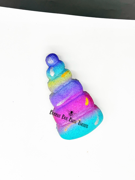 Unicorn Horn Hand painted Bath bomb 6oz with hidden colors