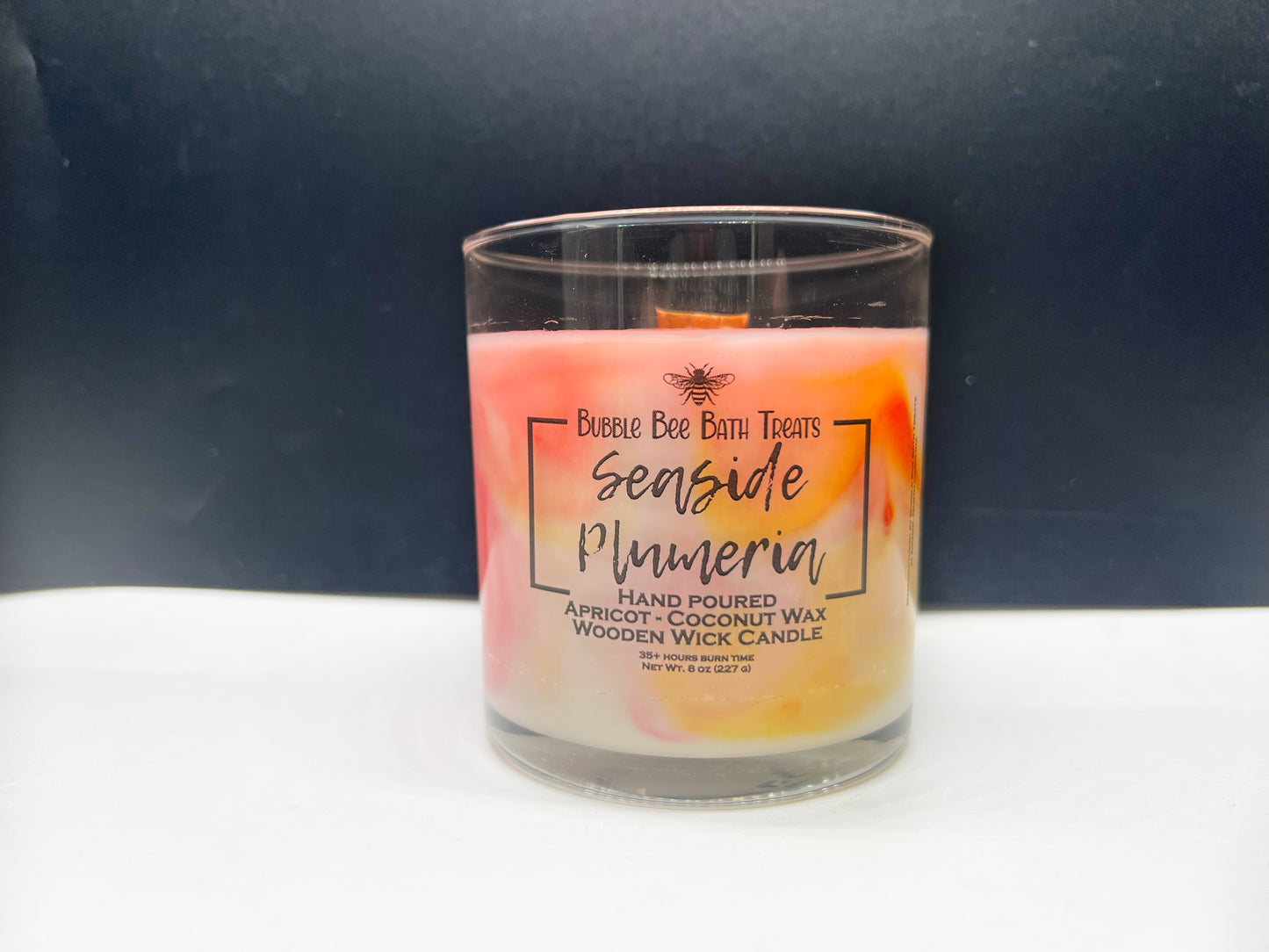 Wooden Wicked Marbled Candles *Seaside Plumeria