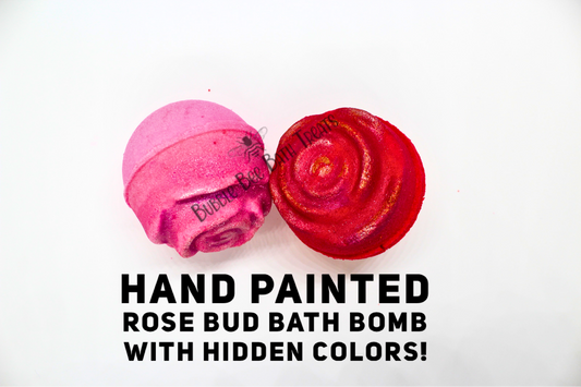 Hand Painted ROSE BUD Bath bomb with hidden colors!